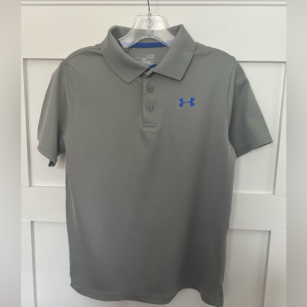 Under Armour Grey Youth Large (14-16) Loose Fit Heat Gear Polo Shirt